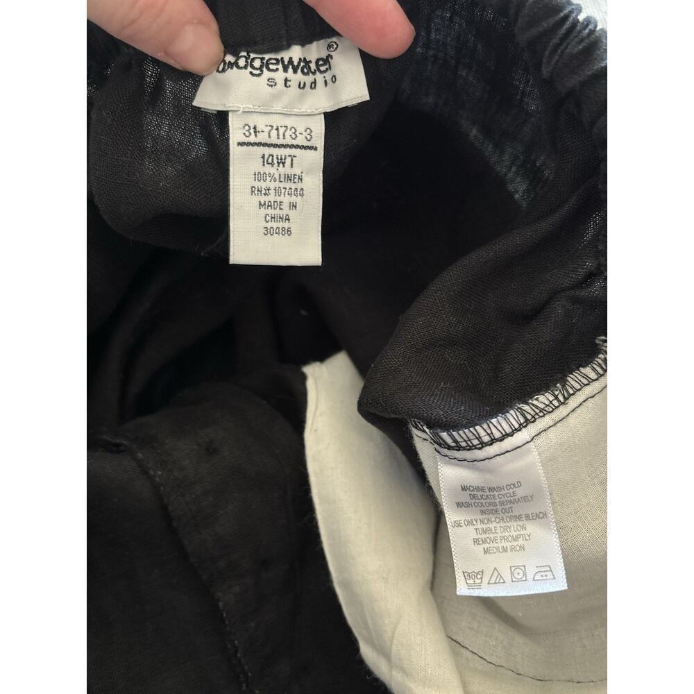 100% Linen Wide Leg Pants Women 14W Tall Black Comfort Quiet Luxury Lagenlook - Picture 6 of 12